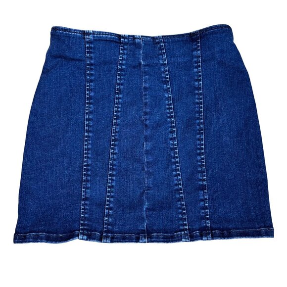 We The Free Free People Denim Mini Skirt Womens Sz 6 Dark Wash Front Zip Stretch - Picture 3 of 6